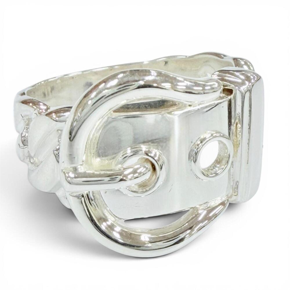 HERMES Vintage Boucles Sellier Ring, 925 Sterling Silver, Made in France, Wei...